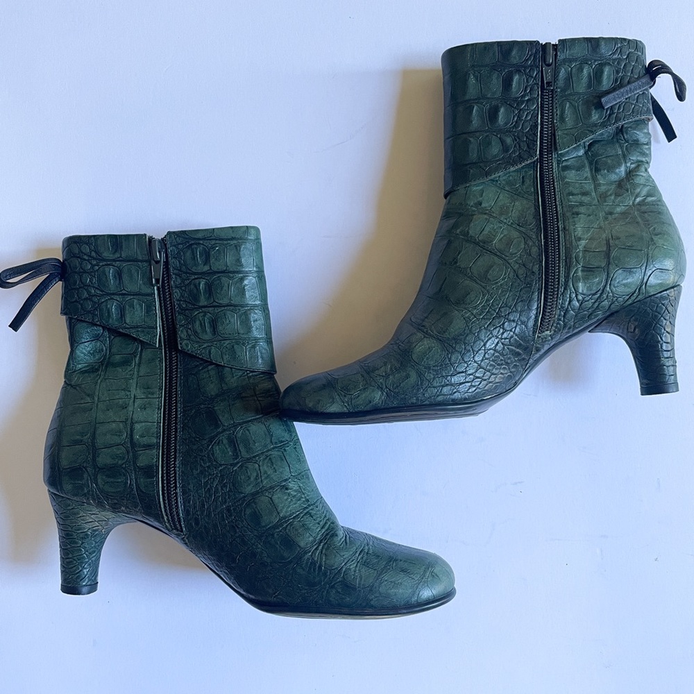 Bolo Crocodile Print Leather Heeled Boots Green Size 6.5 - Picture 8 of 11